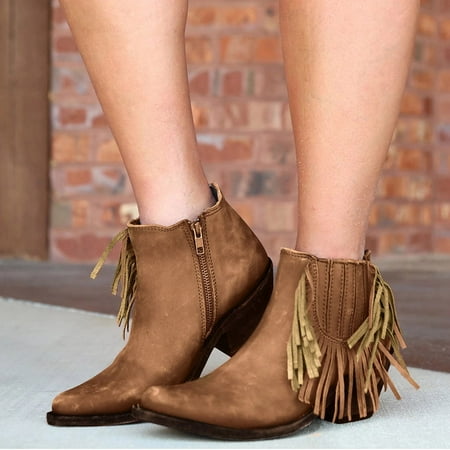 

Women s Vintage Tassels Up Short Boots Midheel Boots Shoes Cowboy Boots Modern Western Cowboy Distressed Boot