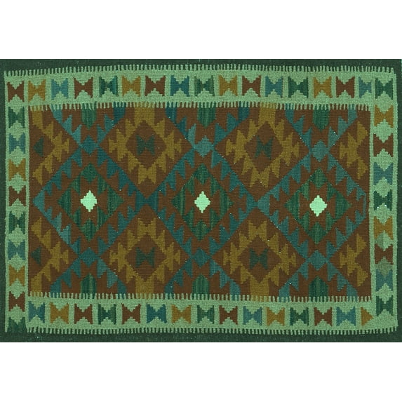 Ahgly Company Indoor Rectangle Oriental Turquoise Blue Traditional Area Rugs, 2' x 4'