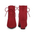 thumbnail image 4 of Unique Bargains Pointed Toe Lace Up Block Heel Ankle Boots for Women Red (Size 7), 4 of 4