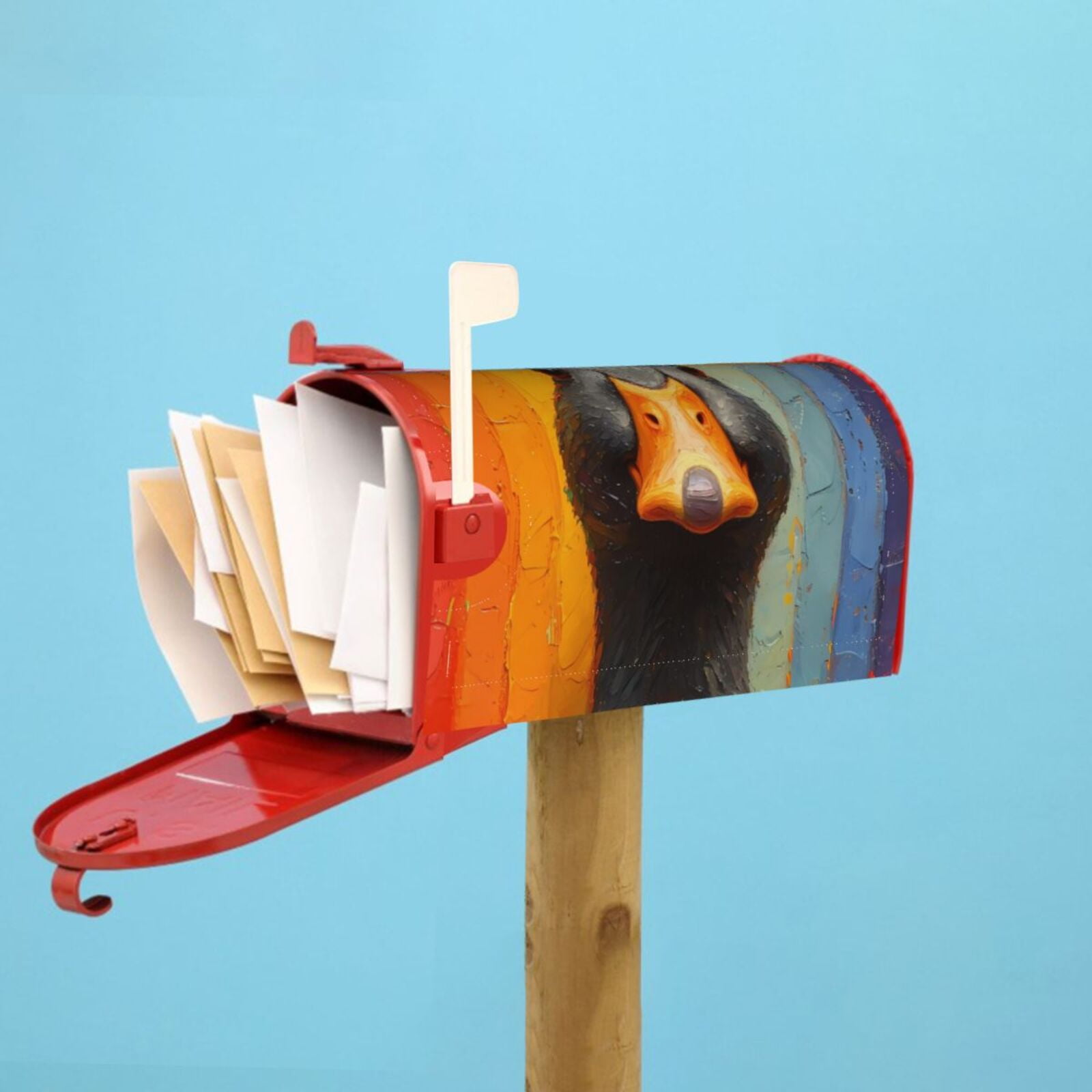 Logiee Colorful Painted Duck Print Post Letter Box Wrap Decor, Mailbox Cover Suitable for Standard Mailbox and Large Size Mailbox,Outdoor Yard Decoration-21x18 in