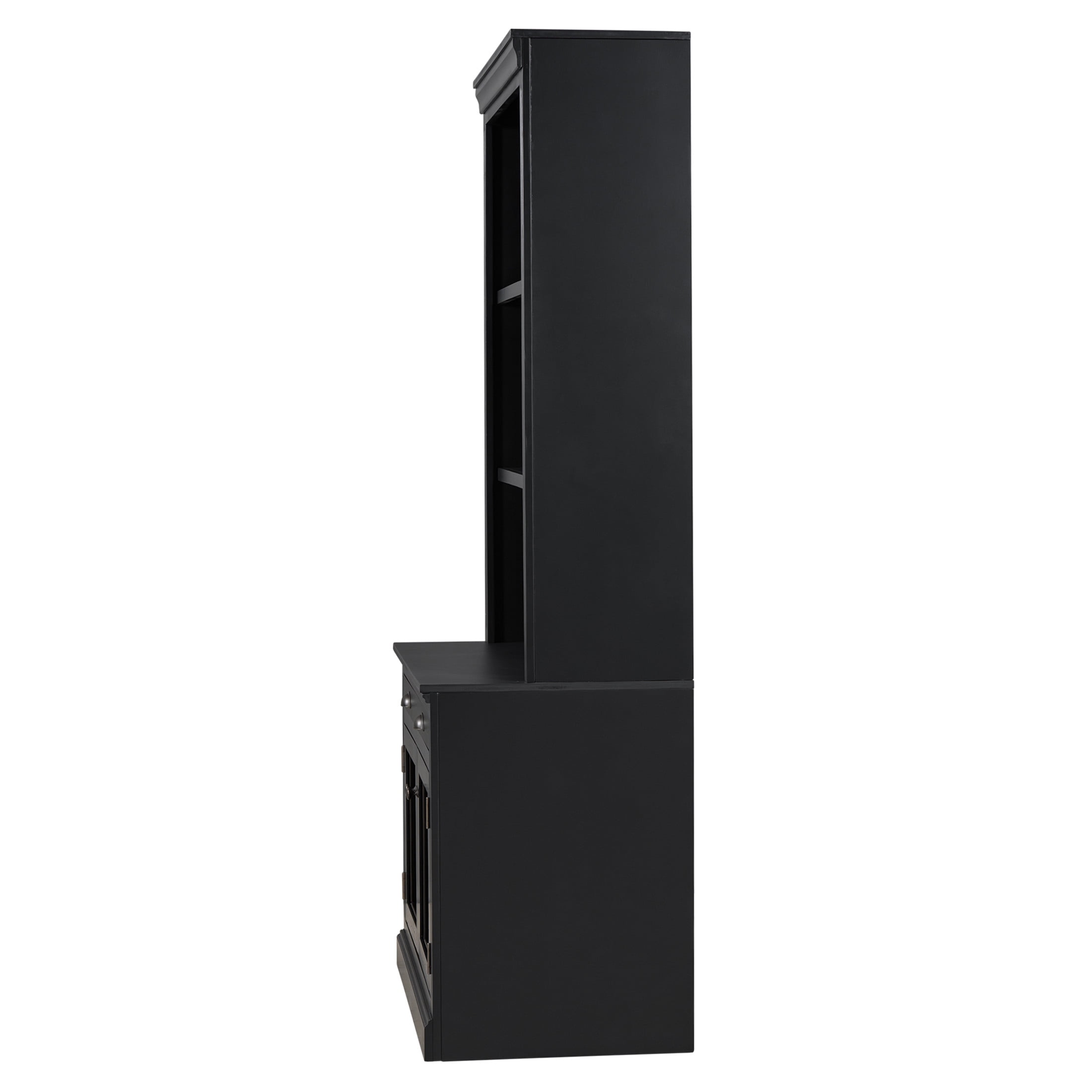 GDF Studio Caldon 83.4" Bookshelf with LED Lighting, Drawers & Sliding Doors, Modern Bookcase for Home Office, Black