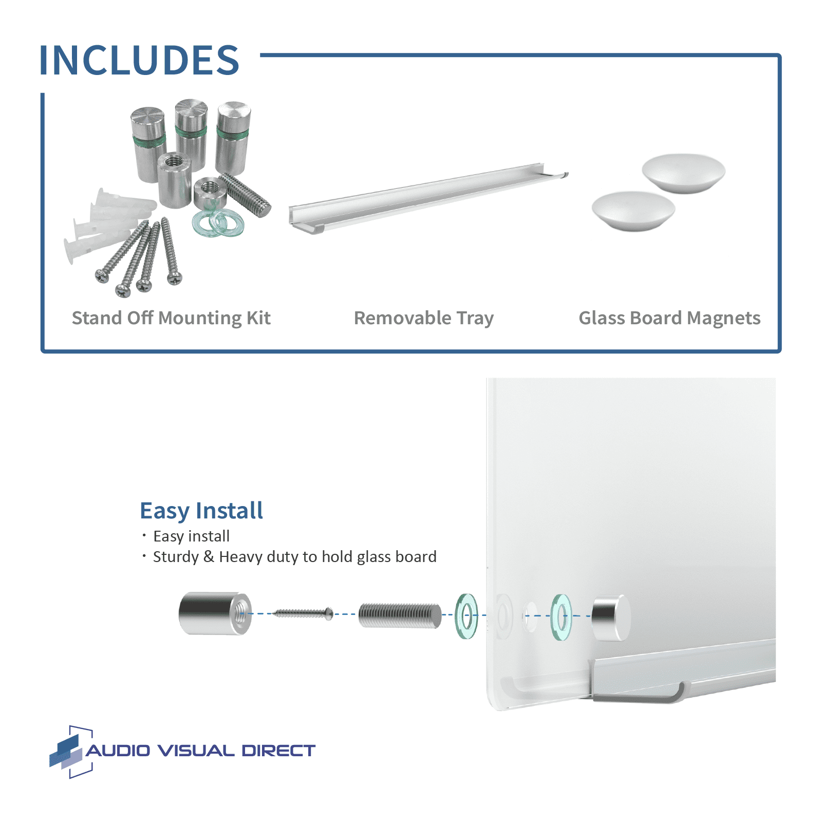 Magnetic Glass Dry-Erase Whiteboard Set - 24" x 36" - Includes Magnets, and Aluminum Marker Tray