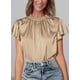 thumbnail image 3 of Blusa de Mujer PRETTYGARDEN Satín con Volantes Manga Corta Caqui M, 3 of 5