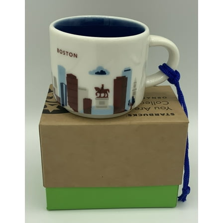 Starbucks 2 oz Boston Ceramic Coffee Mug with City Print White Mini Cup