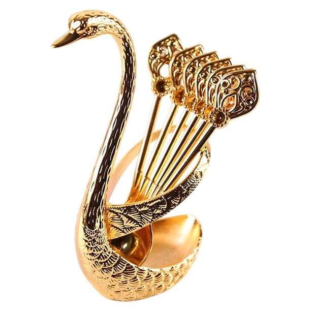 Juego de vajilla de acero inoxidable con base de cisne decorativa y 6 cucharas para café. 122 cm