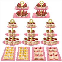 9Pcs Cake Stand Pink Plastic Cupcake Stand Dessert Table Stands Set 3Tier 2Tiered Cupcake Tower Stand Treat Display Holder Cookie Candy Serving Tray Dessert Trays for Wedding Baby Shower Tea Party