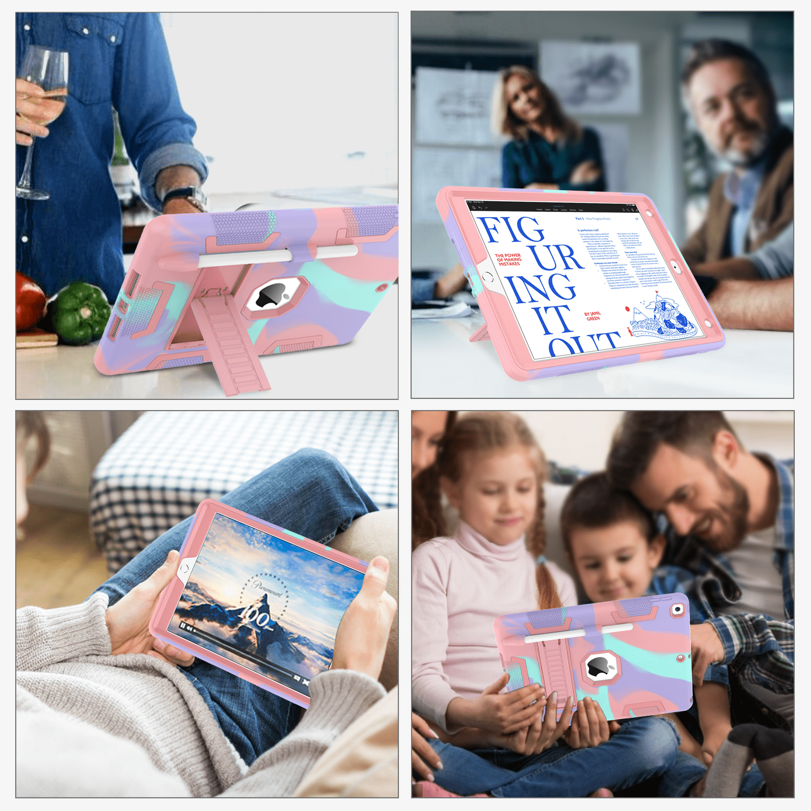 BENTOBEN iPad 9/8/7th Generation Case, iPad 10.2 2021/2020/2019 Case with Pencil Holder, Camo/Pink