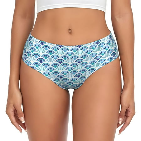 Womens Underwear - Blue fish scale texture No Show Seamless Underwear for Women  Soft Stretch Womens Panties  Hipster Ladies Panties Bikini Underwear Briefs