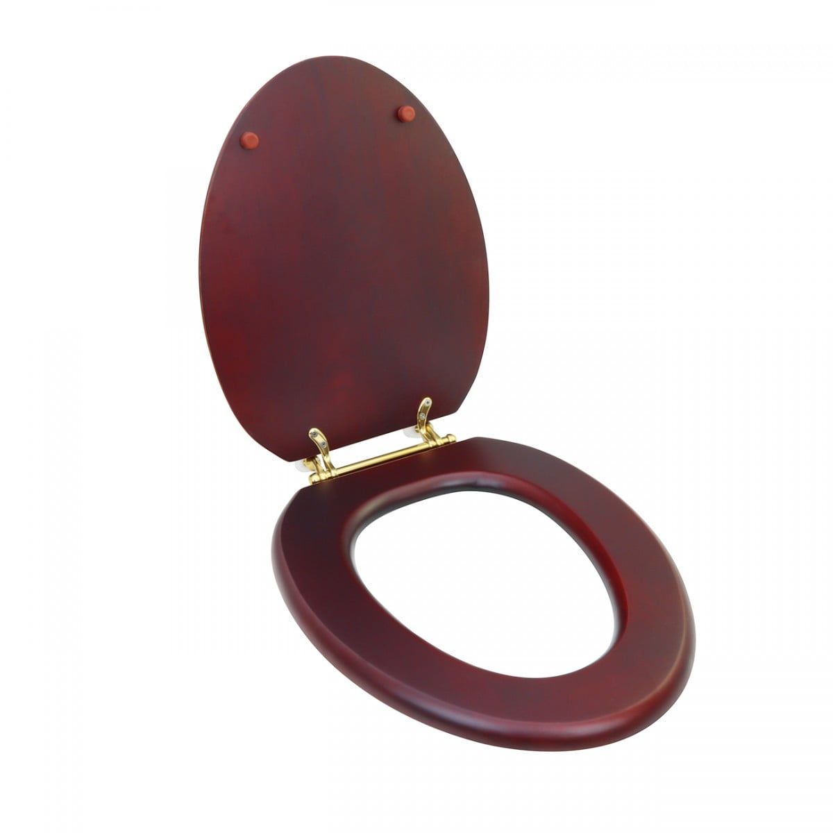Renovators Supply Cherry Finish Wooden Elongated Toilet Seat 17.63"x14.5" w/Brass PVD Hinges & Stabilizers