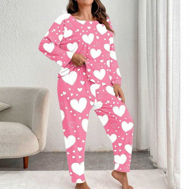 TaTaai Women's Plus Size Long Sleeve Lounge Set, Printed Two Piece Outfit, Loose Fit Casual Loungewear, Soft Home Wear Gift