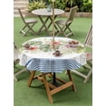 thumbnail image 4 of Outdoor Tablecloth with Umbrella Hole for Patio/Picnic/Party/Camping, Tropical Botanical Waterproof Table Cloth Round Cover Washable, Pastoral Leaves Floral Blue Stripes (Dia 54"), 4 of 9