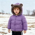 thumbnail image 2 of lnmuld Kids Jacket Reversible Girls Hooded Jacket with Bear Ears Winter Warm Thickened Padded Coat Long Sleeve Outwear for Cold Weather Solid Color Size:3-4 Years, 2 of 6