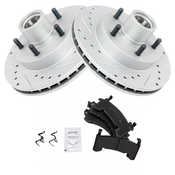 TRQ Semi Metallic Brake Pad & Performance Drilled Slotted Rotor Front Kit