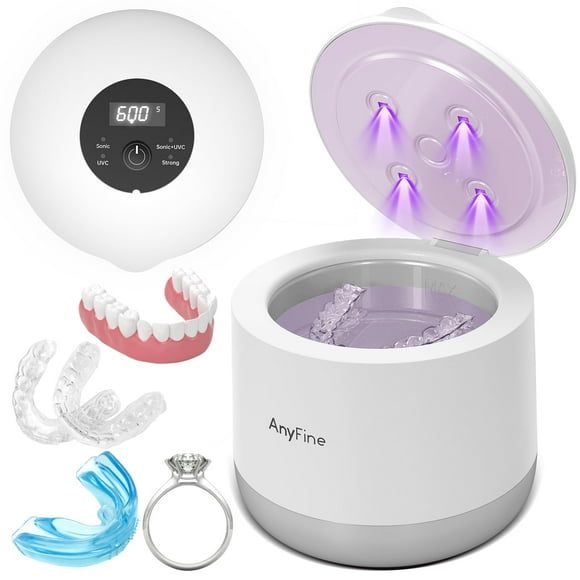 AnyFine Advanced Ultrasonic Retainer Cleaner Machine for Dentures, Mouth Guards, Braces, Toothbrush Heads, Jewelry, 45kHz Triple-Phase Purification System, 4 Modes for Multiple