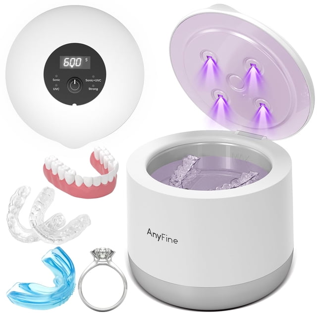 AnyFine Advanced Ultrasonic Retainer Cleaner Machine for Dentures, Mouth Guards, Braces, Toothbrush Heads, Jewelry, 45kHz Triple-Phase Purification System, 4 Modes for Multiple