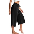 thumbnail image 7 of Barrel Pants for Women Cropped Linen Capris Petite Drawstring Wide Leg Cotton 2026 Casual Summer Boho Baggy Palazzo Pull On Trousers Black 2XL, 7 of 7