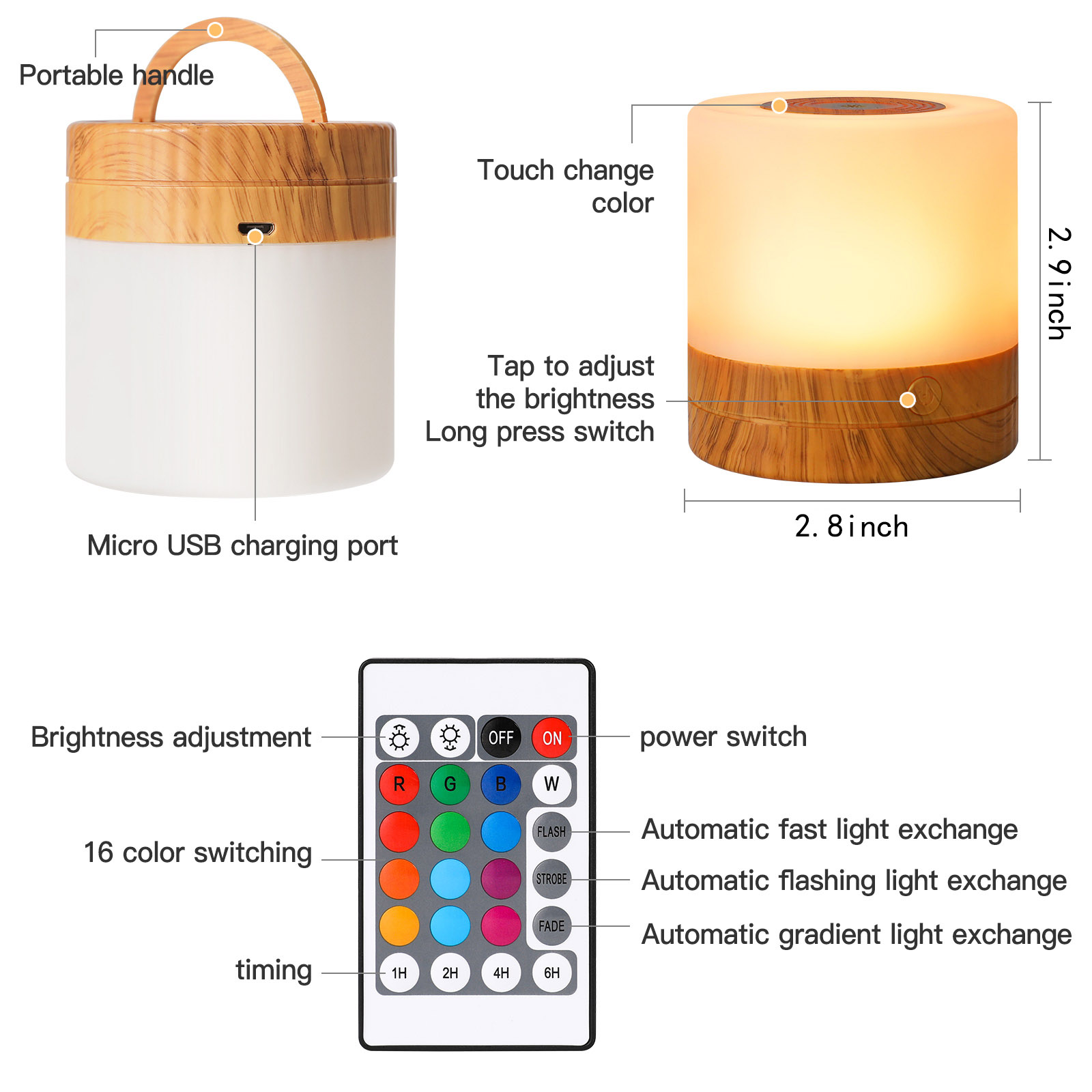 Night Light Touch Sensor Lamp Mini Bedside Table Lamp with Remote, 16 Colors RGB, USB Rechargeable, Portable Dimmable LED Night Light for Bedroom, Living Room
