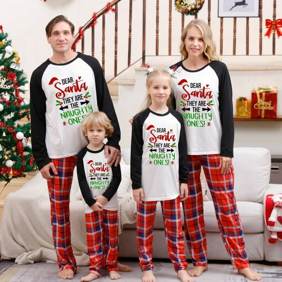 Odeerbi Matching Family Christmas Pajamas Sets Xmas Family Home Wear Sets 2024 Casual Printed Top with Bottom Outfits Loungewear Sleepwear Jammies for Kids