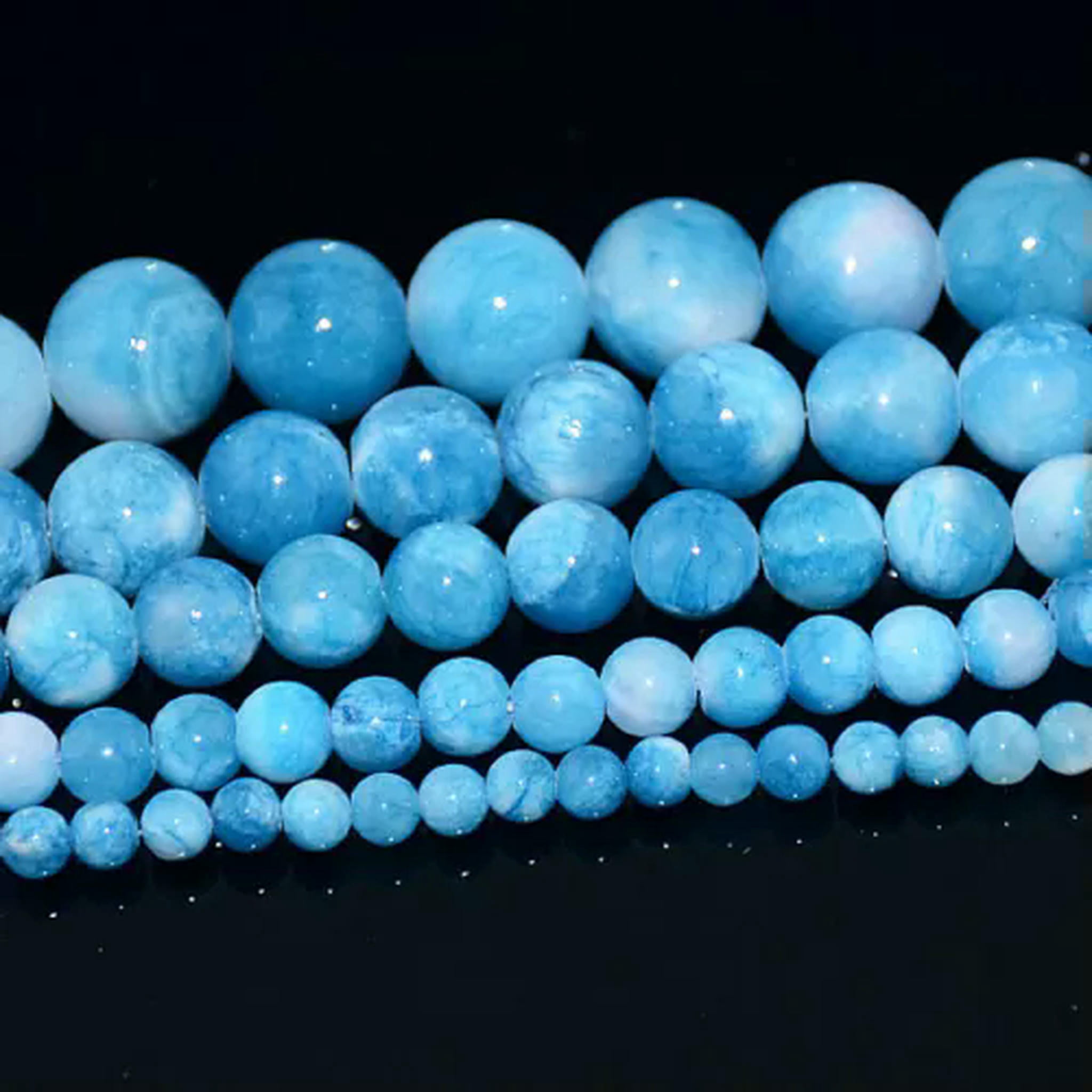 HOOUN Natural Blue Larimar Quartz Round Beads 15" 4mm,6mm,8mm,10mm,12mm-10mm