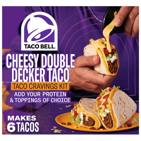 Taco Bell Cheesy Double Decker Taco Cravings Kit with 6 Soft Tortillas, 6 Crunchy Taco Shells, Velveeta Cheese Sauce & Seasoning, 14 oz Box