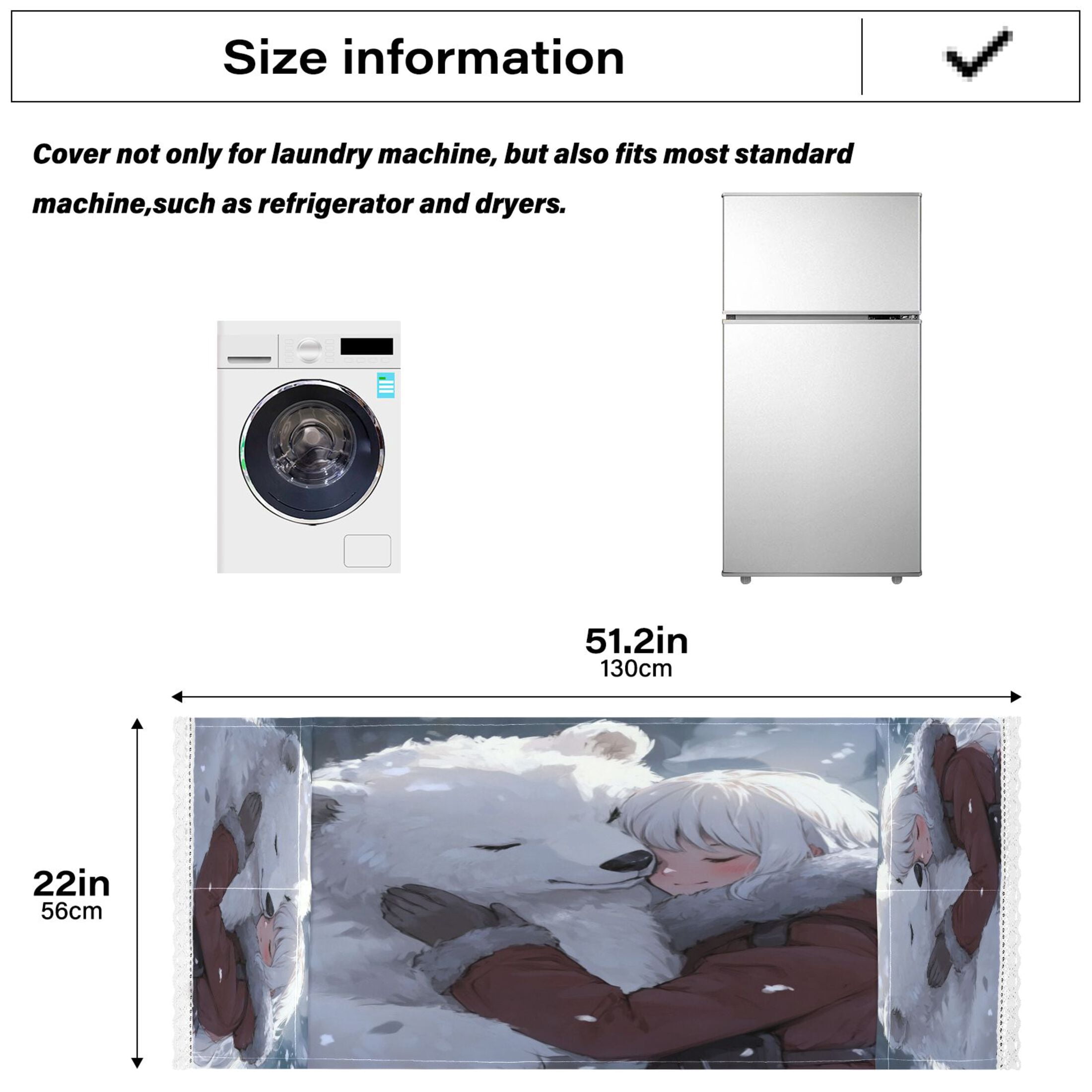 WOBOGO White Bear Cuddles with Woman Washing Machine Cloth Dryer Refrigerator Top Cover Protective Non-Slip Mat For Kitchen Laundry