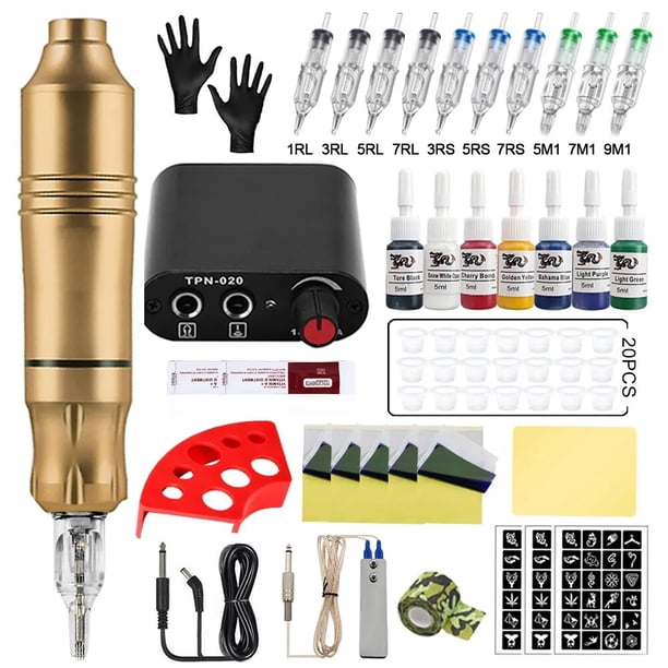 Juego de máquina de tatuaje profesional, Kit de pluma de tatuaje rotativa con cartuchos de agujas, pistola de tatuaje, fuente de alimentación, Kit completo de tatuaje