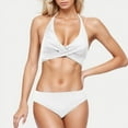 thumbnail image 2 of Jinhomg Womens High Waisted Bikini Set 2025 Trendy Twist Front Backless Halter Swimsuit Tops with Bottom 2 Piece Basic Solid Swimsuits Fall Saving White XL, 2 of 6
