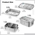 thumbnail image 4 of Stainless Steel Lunch Box, 2-Tier Large Capacity Bento Box 1.2L+0.3L, Portable Lunch Container with Secure Locks & Food Divider, BPA-free Metal Food Case for Adults Kids, 4 of 6