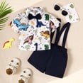 thumbnail image 3 of Kucnuzki 9 Months Baby Boy Summer Outfits Shorts Sets 12 Months Short Sleeve Vivid Dino Prints Gentle Lapel Shirt Tops Suspender Shorts 2PCS Set White + Navy Blue, 3 of 7