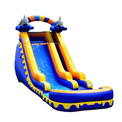 JumpOrange 18’ Dolphin Splash Commercial Grade Water Slide with Attached Deep Pool for Kids and Adults (with Blower), Outdoor Inflatable, Summer, Wet Dry Slide, Rental Quality