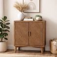 thumbnail image 3 of Mid-Century Modern Accent Cabinet with Geometric Inlay Doors, 2-Door Wood Storage Sideboard with Adjustable Shelf for Living Room, Entryway or Dining Room, 3 of 6