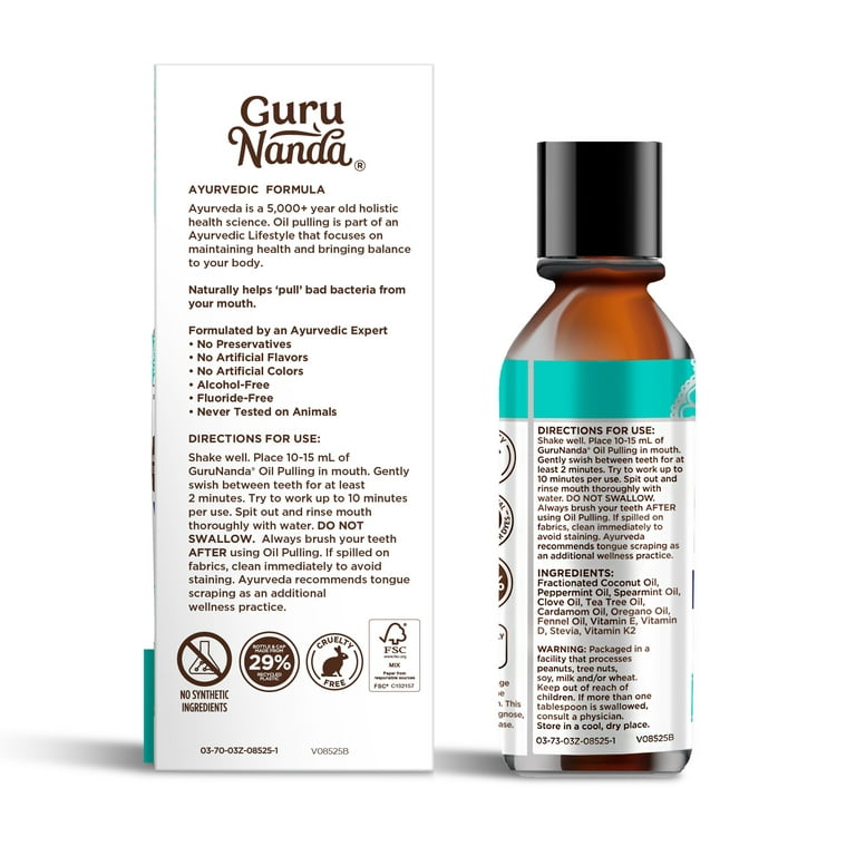 Old GuruNanda Whitening Pulling Oil & Dental Kit, Ayurvedic Blend of  Coconut Oil & Pure Peppermint Essential Oil. Natural TeethWhitening Oral  Rinse