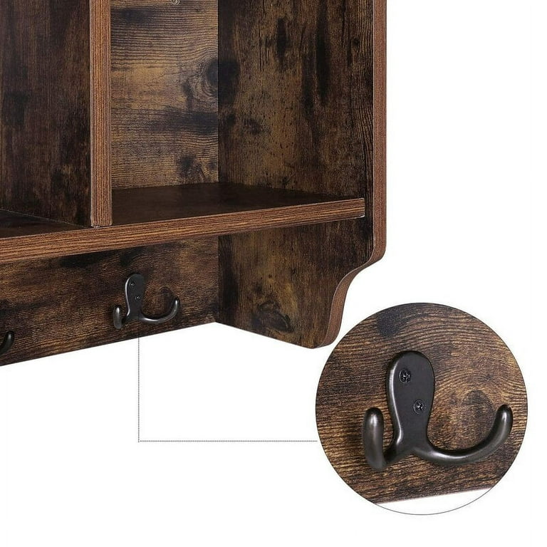 Burnt Wood Entryway Wall Organizer Rack with Cabinet and Black