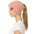 thumbnail image 3 of C.C BeanieTail Soft Stretch Cable Knit Messy High Bun Ponytail Beanie Hat Pink, 3 of 3