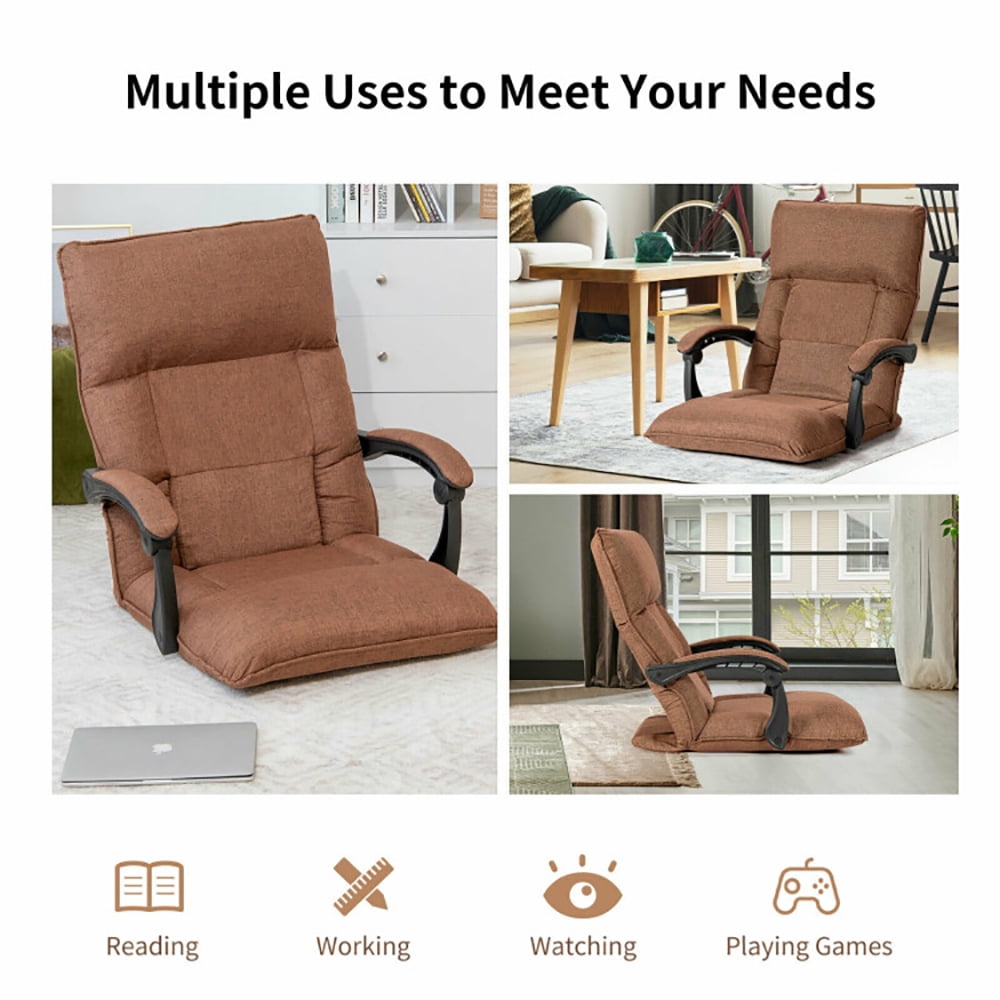 Finihen Folding Lazy Sofa Chair, Floor Chair, 14-Position Adjusting Lazy Sofa Chair with Waist Pillow and Armrests, for Living Room, Bedroom, Coffee Finihen Folding Lazy Sofa Chair, Floor Chair, 14-Position Adjusting Lazy Sofa Chair with Waist Pillow and Armrests, for Living Room, Bedroom, Coffee