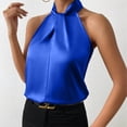 thumbnail image 2 of oqasdz Womens Tank Tops Silk Satin Sleeveless Halter Neck Summer Curved Hem Lightweight Dressy Blouses Shirt Casual Vacation, 2 of 5