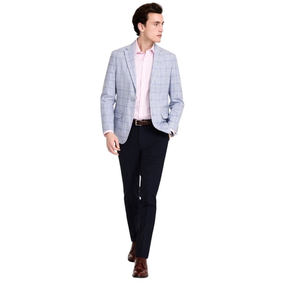 Tommy Hilfiger Mens Modern fit Linen Cotton Sport Coat Blazer 40 S Blue Plaid Stretch