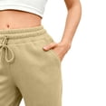 thumbnail image 4 of Women's Wide Leg Sweatpants Cotton Soft Fabric Drawstring with Low Waist Trendy Casual Baggy Khaki 2XL, 4 of 7