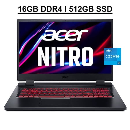 Acer Nitro 5 17 Gaming Laptop 17.3" FHD IPS 144Hz ComfyView Display 12th Gen Intel 12-Core i5-12500H Processor 16GB DDR4 512GB SSD NVIDIA GeForce RTX 3050 4GB Backlit Keyboard HDMI USB-C Win11 Black