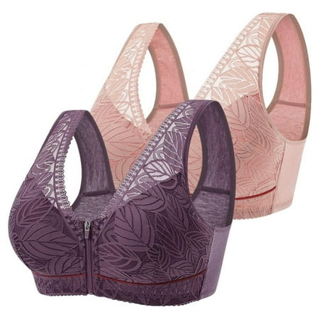 

Xmarks Front Closure Bras for Women Plus Size Zipper - Support Wireless Bra Full-Coverage Wirefree T-Shirt Bra Comfortable Wide Strap Wirefree Bra for Everyday Bra(2-Packs)