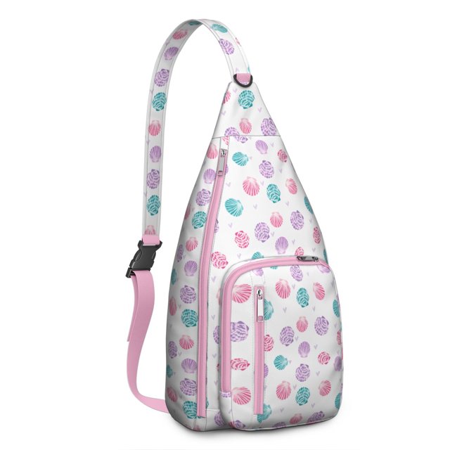 Beachcomber Sling Backpack - Spiral Seashell & Tropical Design Crossbody Bag, Lightweight Durable Pack with Layered Storage for Essentials