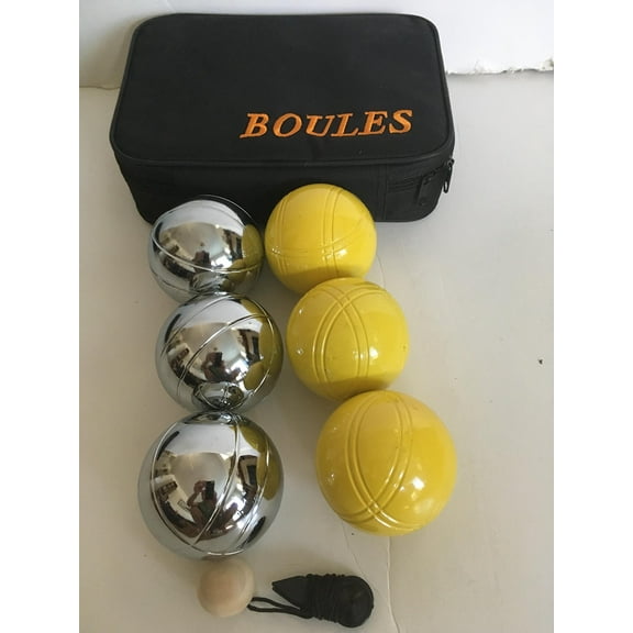 BuyBocceBalls 73mm Metal Petanque/Boules 6 Ball Set with 3 Silver and 3 Yellow Balls and Black Bag