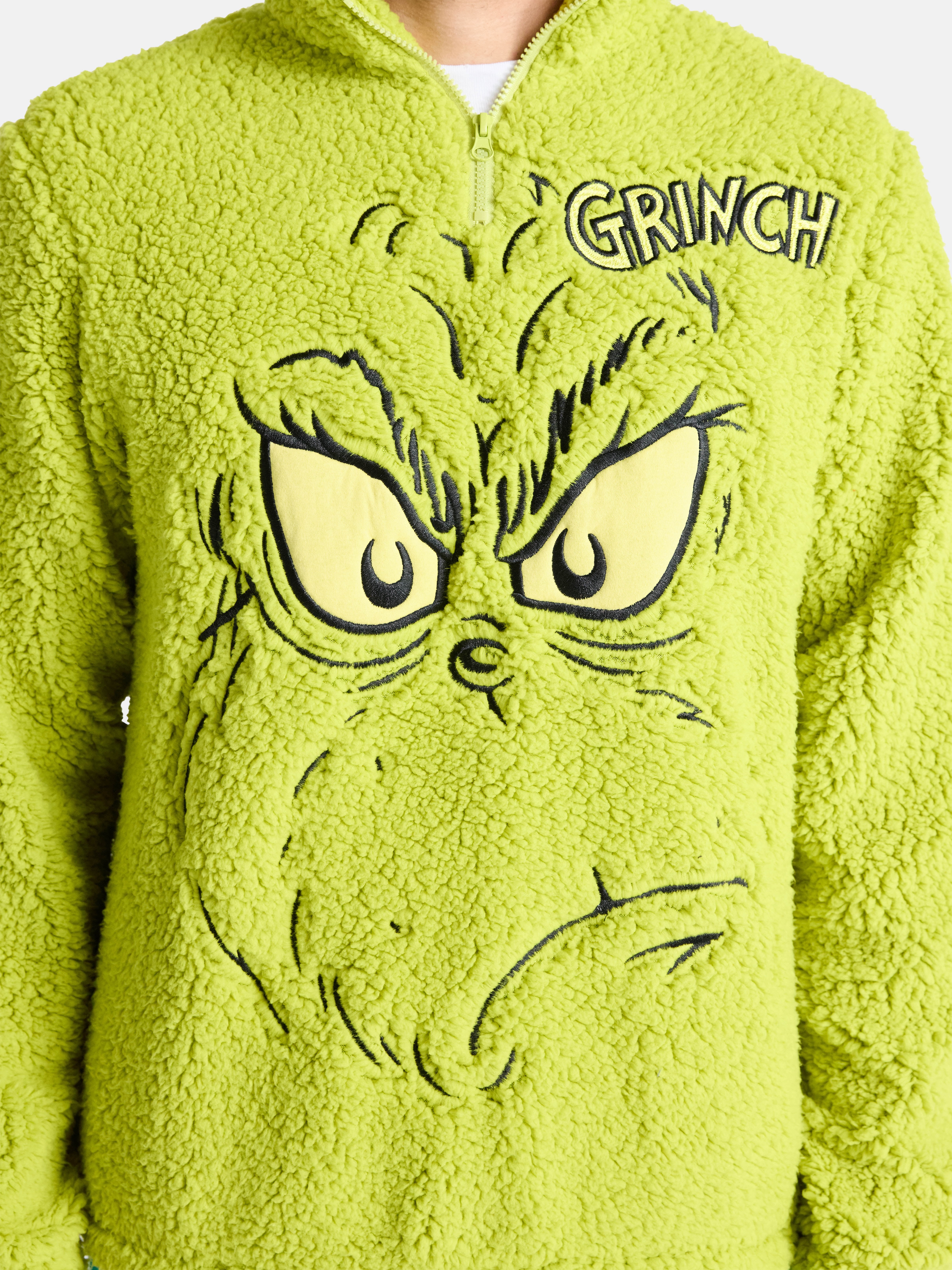 The Grinch Men's and Big Men's Plush Fleece Quarter Zip Sweatshirt, Sizes XS-3XL