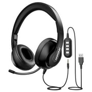 Mpow Foldable USB Headset, Wired Headphones with Retractable Noise Cancelling Mic, Inline Control