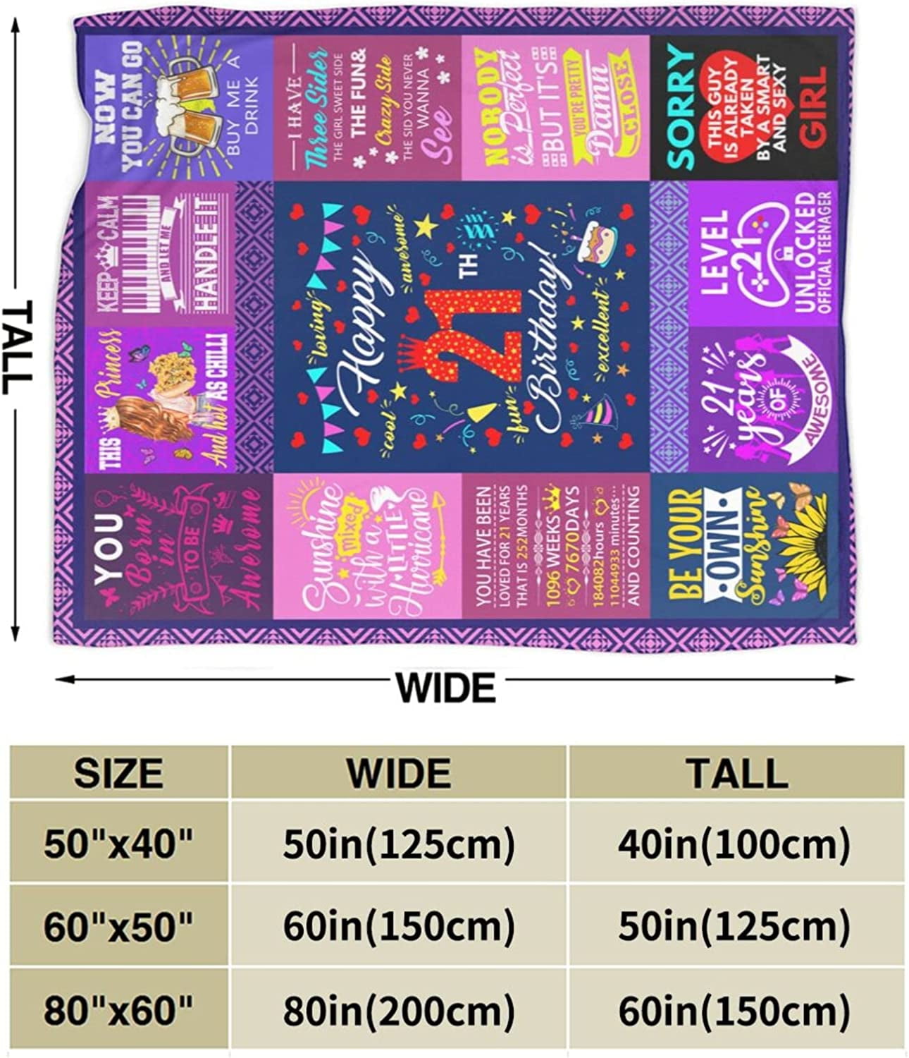 21st Birthday Gifts for Her- 21 Years Blanket - 21 Funny Gift Idea- 21 Year Old Birthday Gifts- Gifts for 21 Year Old Female Women Girl Bestie Sister- 21st Birthday Gift Ideas