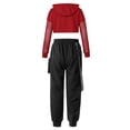 thumbnail image 2 of CHICTRY Girls Juniors Sportswear Cropped Hoodie Sweatshirt with Cargo Pants Activewear Street Dance Outfit A Red 8, 2 of 7