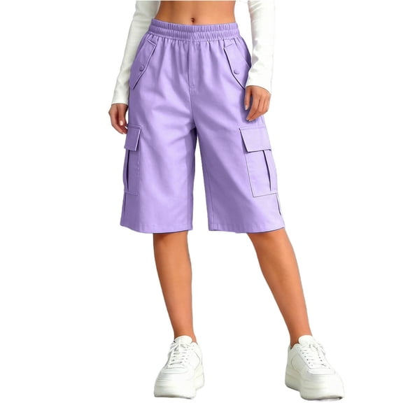EnJoCho Girls' Cargo Shorts Wide Leg Elastic Waist Pants Summer Hiking Baggy Trendy Outfits with Pockets Kids Vacation Drawstring Shorts 4-15y