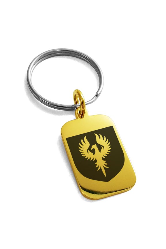 Stainless Steel Phoenix Resurrection Coat of Arms Shield Engraved Small Rectangle Dog Tag Charm Keychain Keyring
