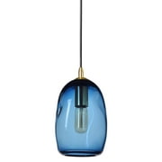 CASAMOTION Mini Pendant Light Handblown Glass Contemporary Hanging Light,Blue,Brushed Brass Finish
