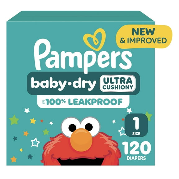 Pampers Diapers - Baby Dry - Size 1, 120 Count, Absorbent Disposable Infant Diaper (Packaging May Vary)